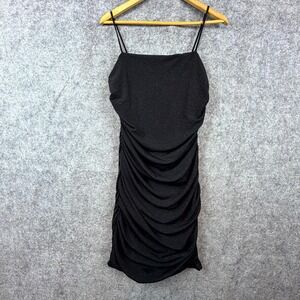 Studio 1011 Mini Bodycon Dress Womens 1X Black Glitter Sparkle Ruched Party Wear